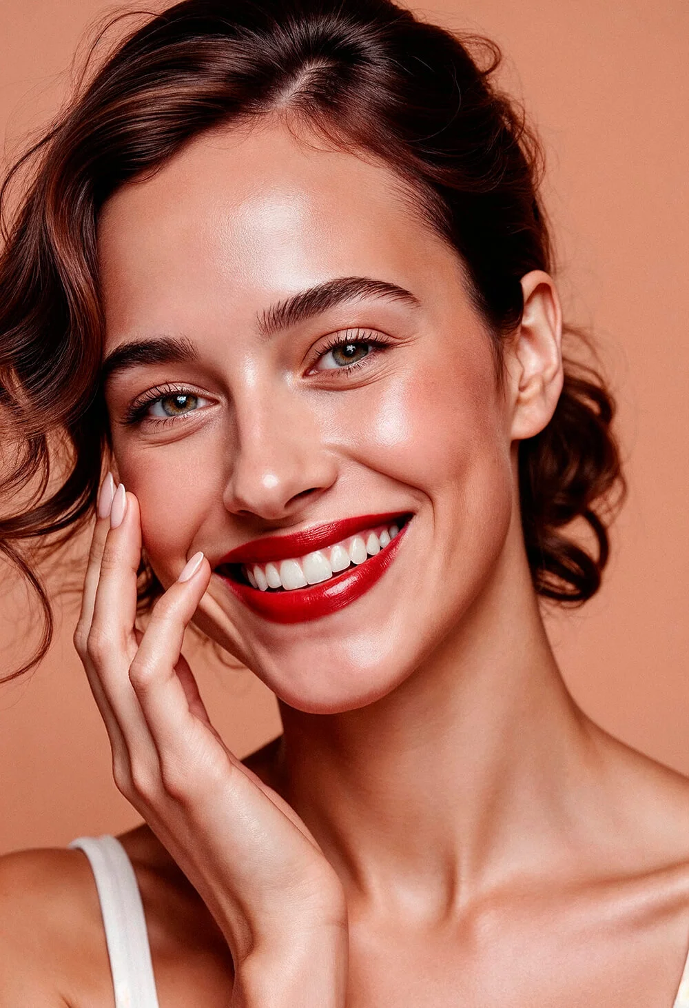 beautiful woman smiling with red lipstick1